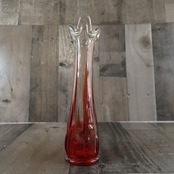Vintage Swung Glass Red Finger Vase Viking Stretch 9.5" Art Deco - Picture 6 of 6